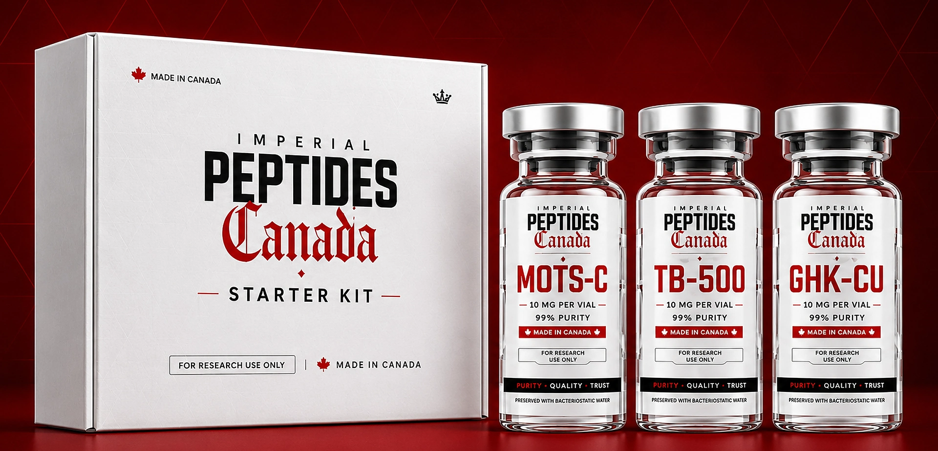 Imperial Peptides Canada starter kit white box and vials